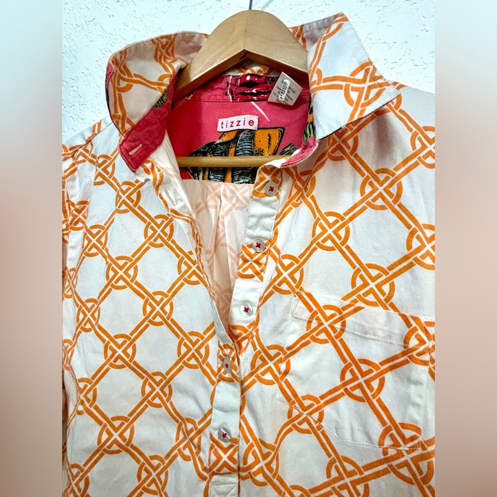 🧡 TIZZIE Brand | Vibrant Pink and Orange collared  Shirt with goldfish print